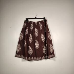 JONES NEW YORK A LIne Knee Length Skirt Women 12 Brown Tan Floral Pleats Cottage